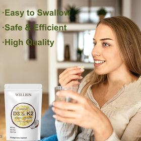 Willbin Vitamines D3 10000 IU et K2 200 mcg Softgels vue latérale