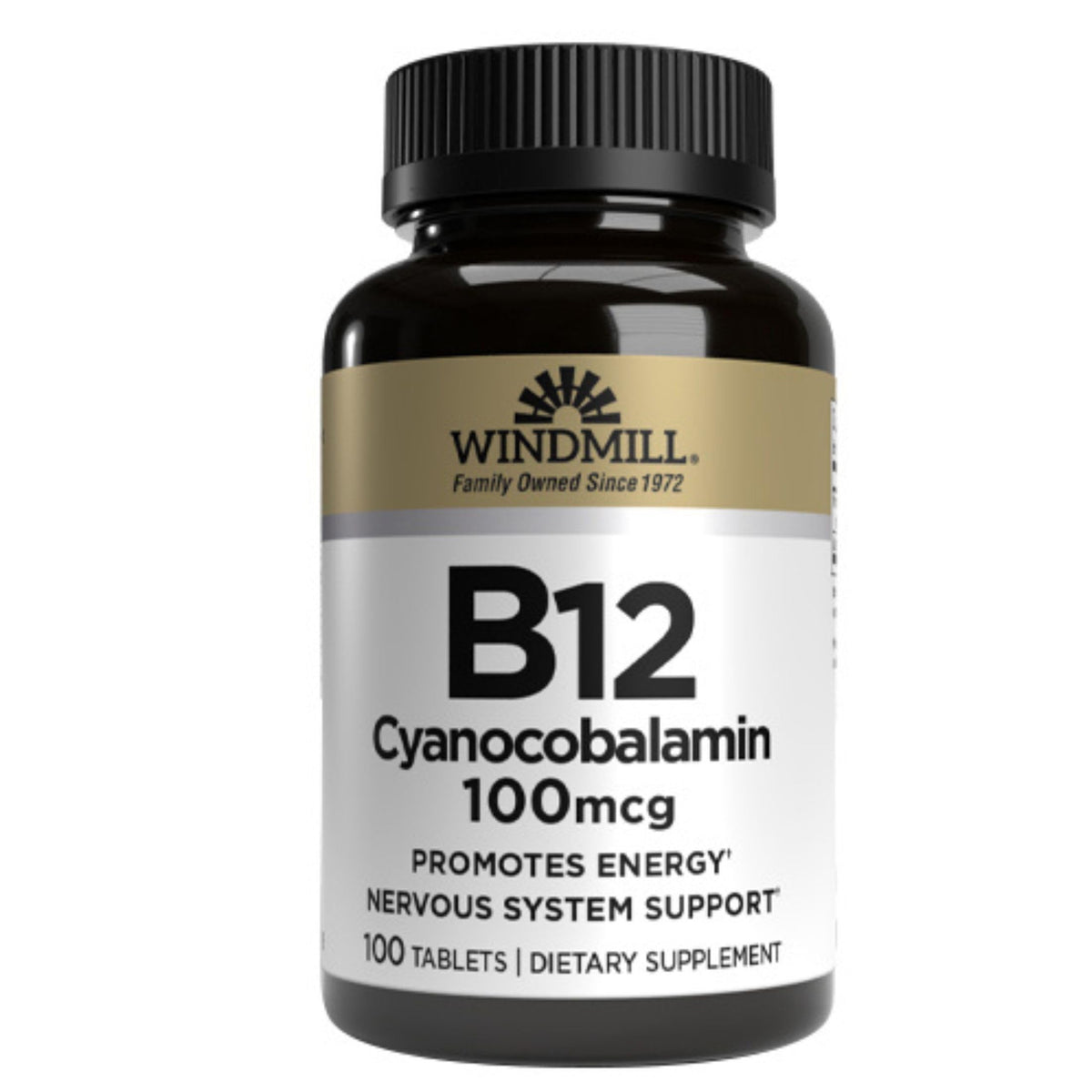 Windmill B-12 100 mcg Tablettes, bouteille de 100 comprimés vue de face