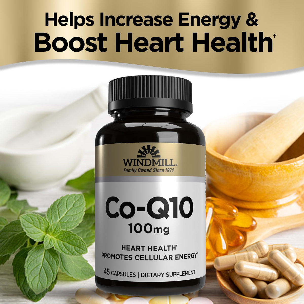 Windmill Co-Q10 100 mg emballage avec informations nutritionnelles