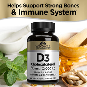 Windmill D3 Cholecalciférol 50 mg capsules en gros plan