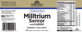 Windmill Milltrium Senior Lutein comprimés montrant la taille et la forme