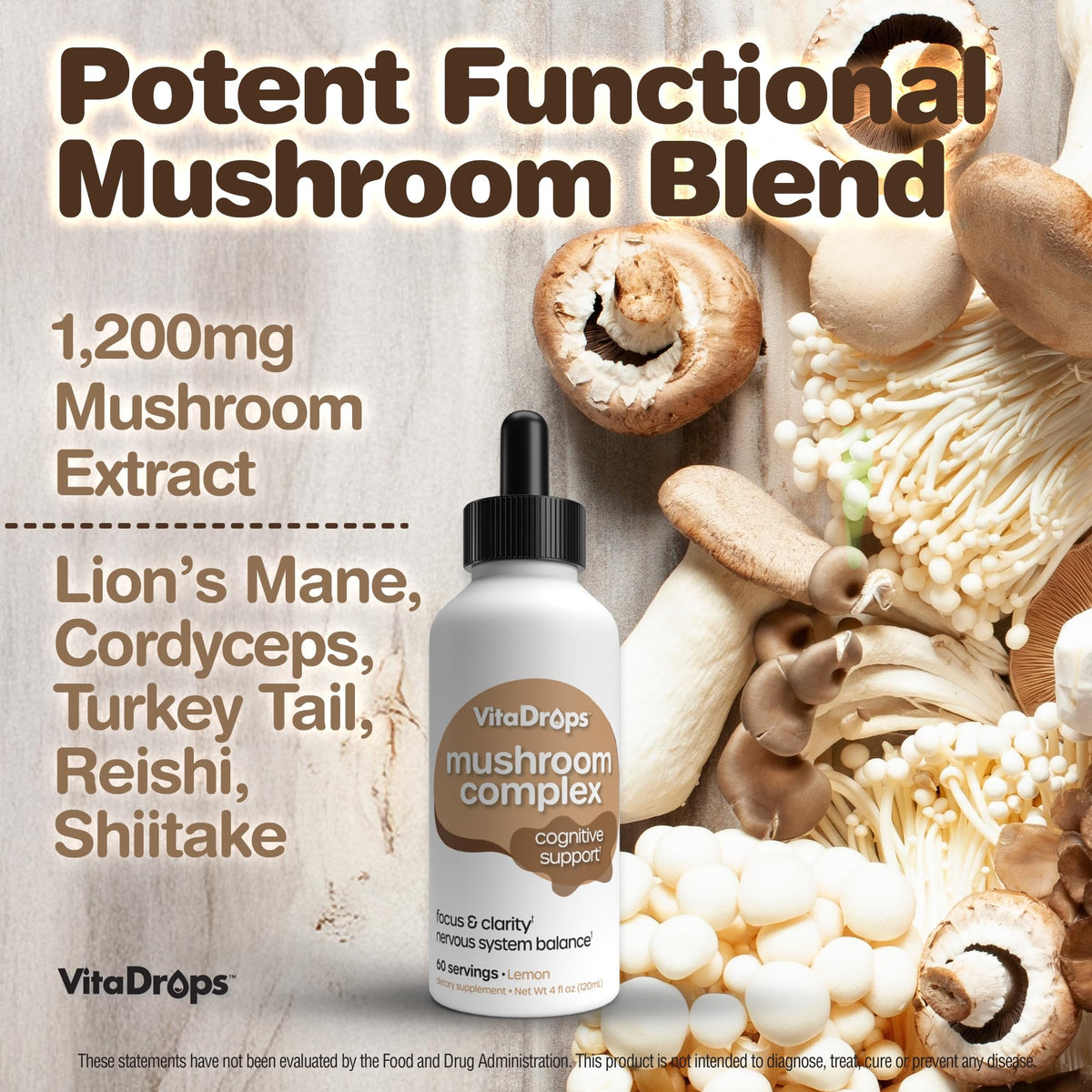 Windmill VitaDrops Complexe de Champignons 1200 mg étiquette