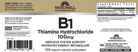 Windmill Vitamine B-1 100 mg comprimés vus de dessus