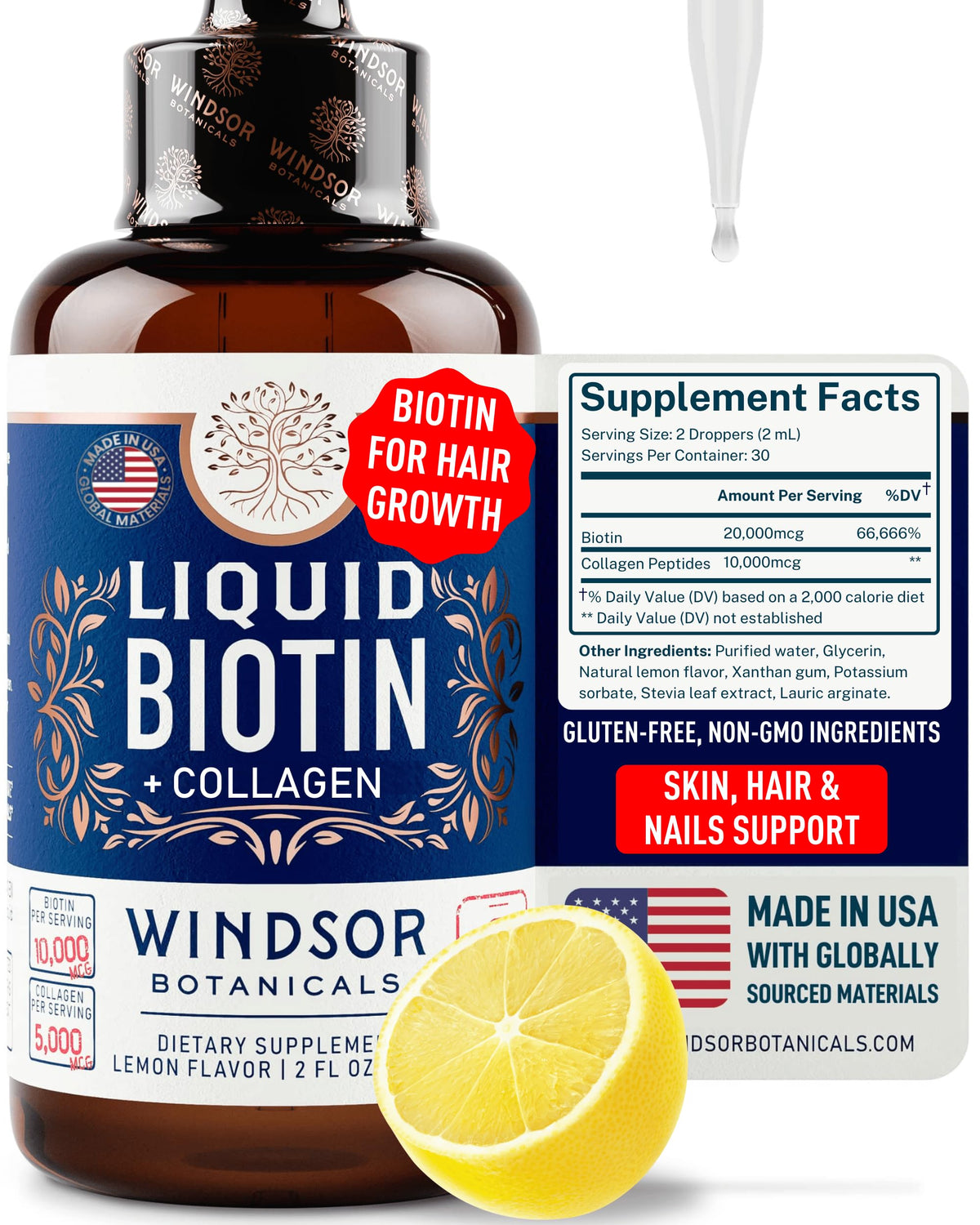 WINDSOR BOTANICALS Biotine Liquide 10 000 mcg flacon avant