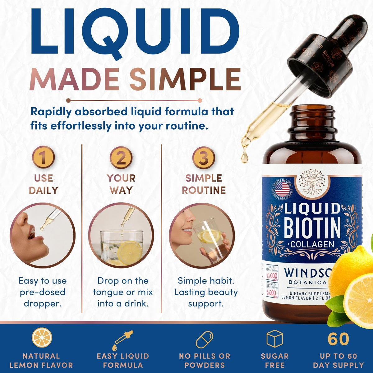WINDSOR BOTANICALS Biotine Liquide 10 000 mcg flacon avec pipette