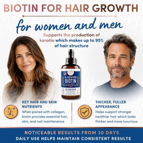 WINDSOR BOTANICALS Biotine Liquide 10 000 mcg gouttes dans un verre d'eau