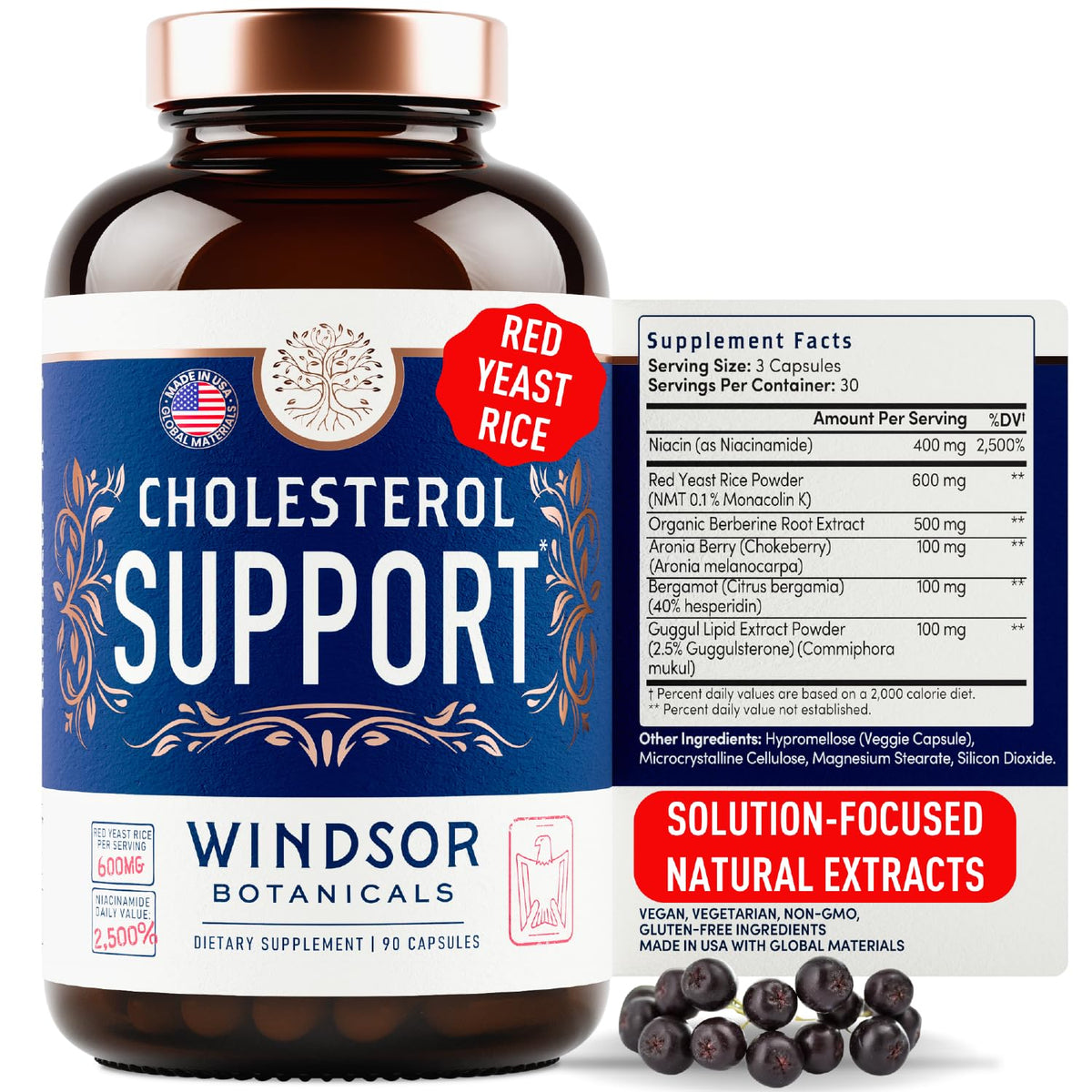 WINDSOR BOTANICALS Compléments Alimentaires Cholestérol 90 Capsules Végétales vue de face