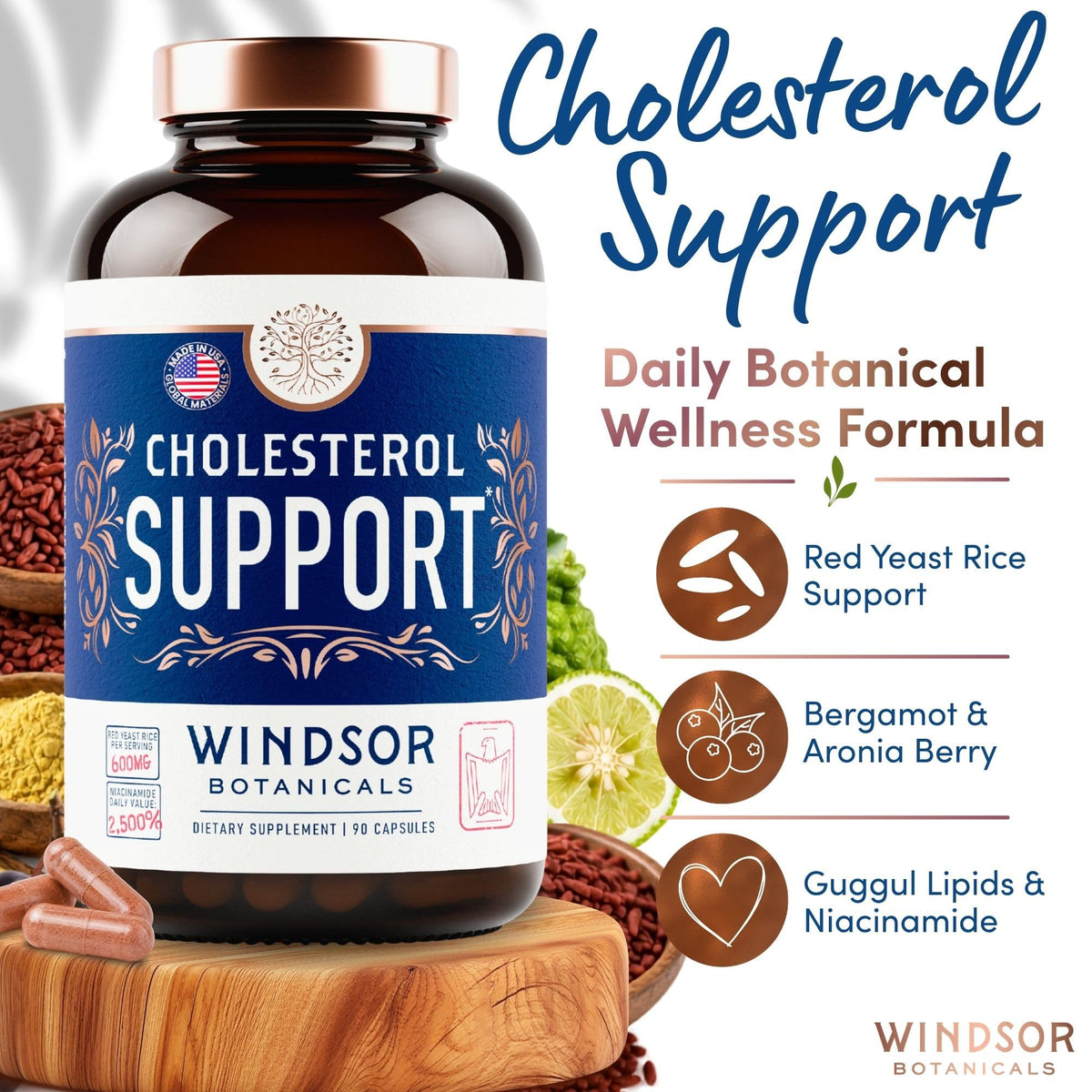 WINDSOR BOTANICALS Compléments Alimentaires Cholestérol 90 Capsules Végétales vue arrière