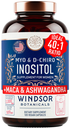 WINDSOR BOTANICALS Myo-Inositol & D-Chiro Inositol 120 capsules front view