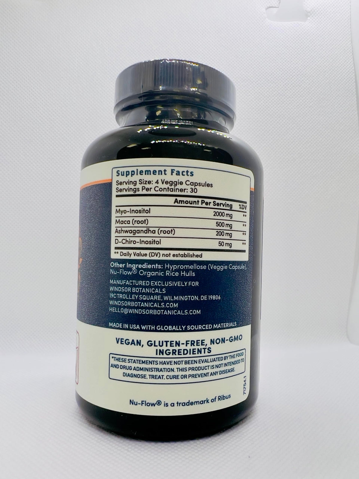 WINDSOR BOTANICALS Myo-Inositol & D-Chiro Inositol on a kitchen table