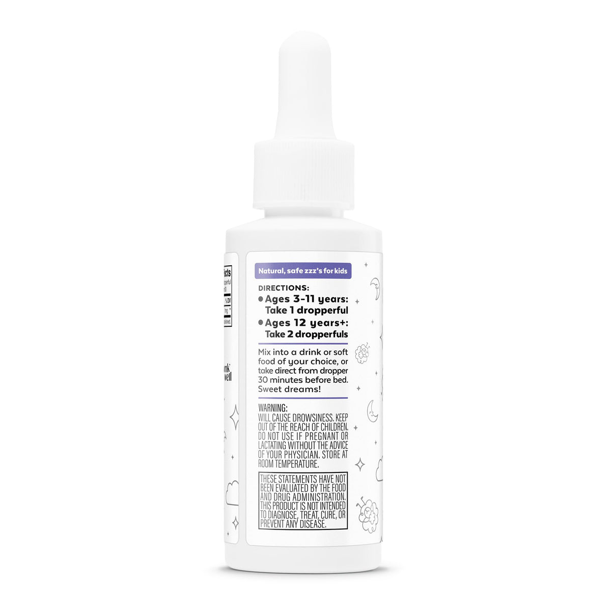 Wink Naturals Gouttes de Mélatonine Liquide pour Enfants 1mg dans un verre de jus