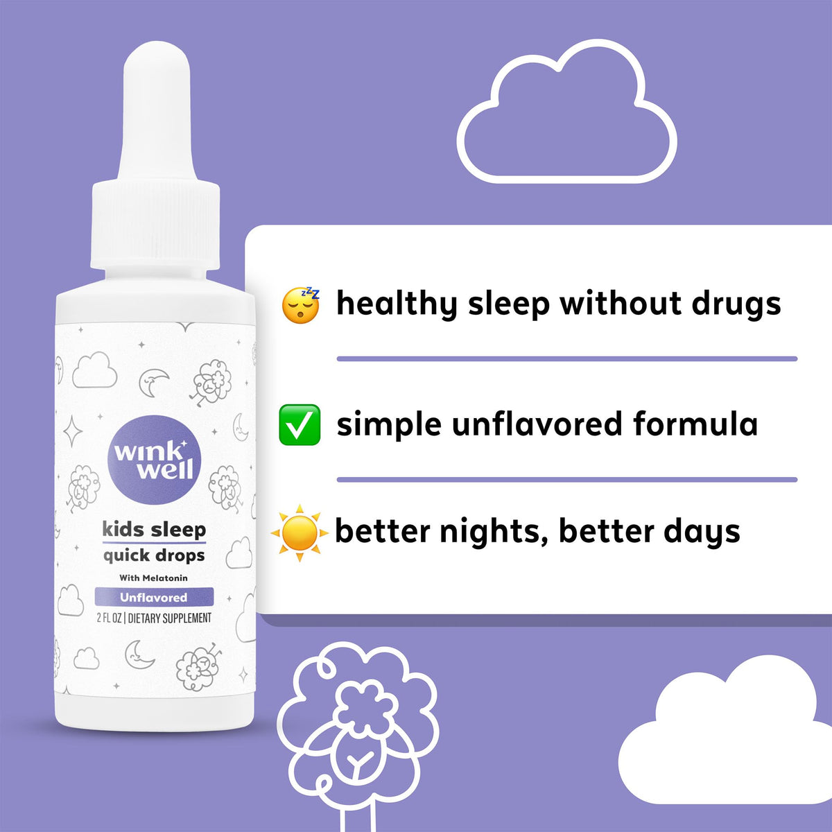 Wink Naturals Gouttes de Mélatonine Liquide pour Enfants 1mg étiquette