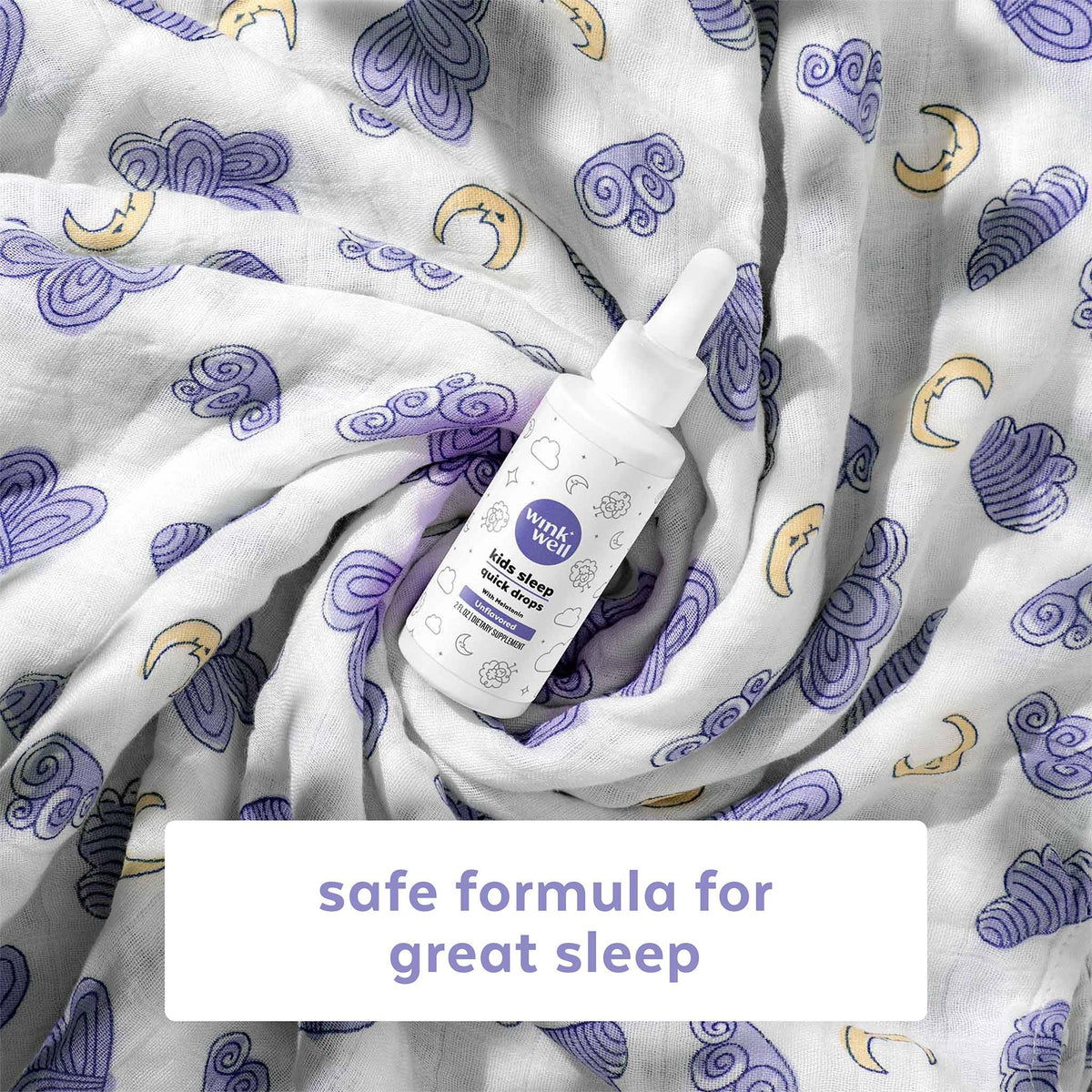 Wink Naturals Gouttes de Mélatonine Liquide pour Enfants 1mg sur une table de nuit