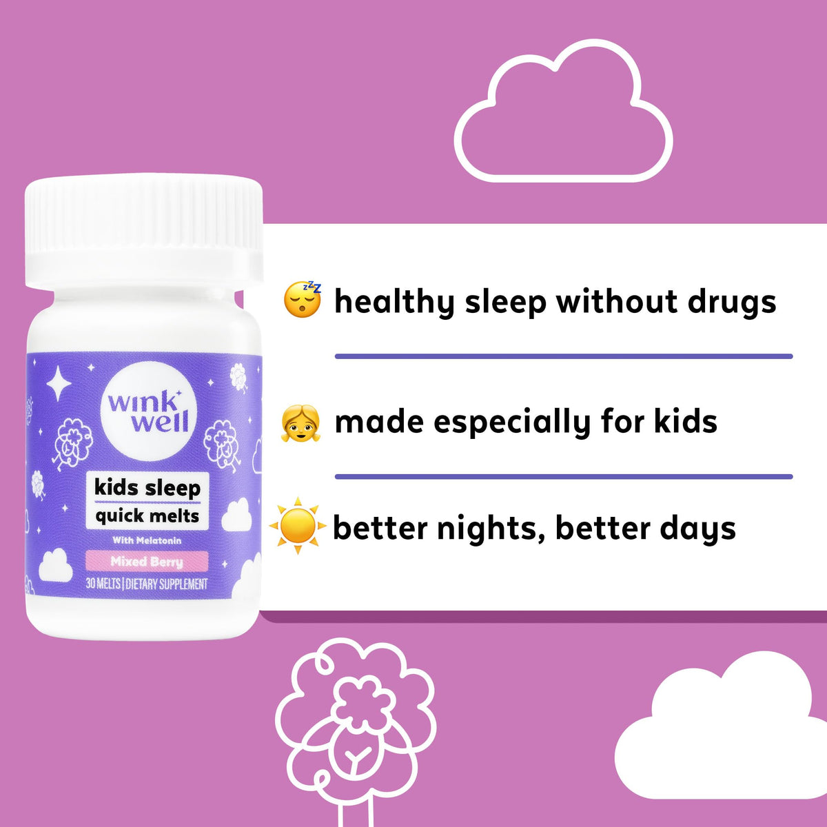 Wink Naturals Melatonin pour enfants 1mg poids net de 27g