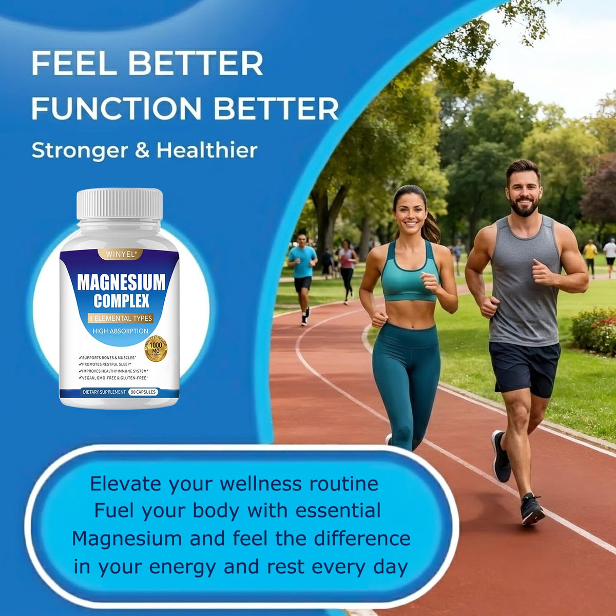 WINYEL Complément Alimentaire Magnésium 1000mg 90 Capsules - Capsules sur une surface