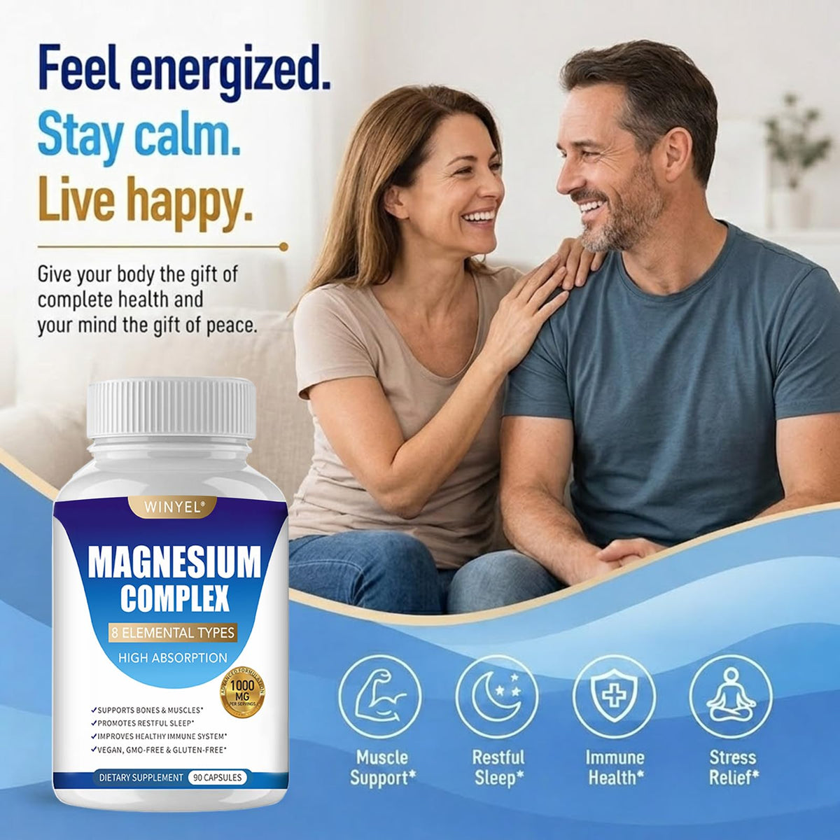 WINYEL Complément Alimentaire Magnésium 1000mg 90 Capsules - Détails de l'emballage