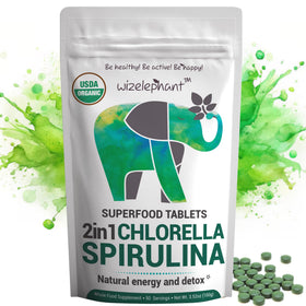 Wizelephant Tablettes de Spiruline et Chlorelle Bio - sachet avant