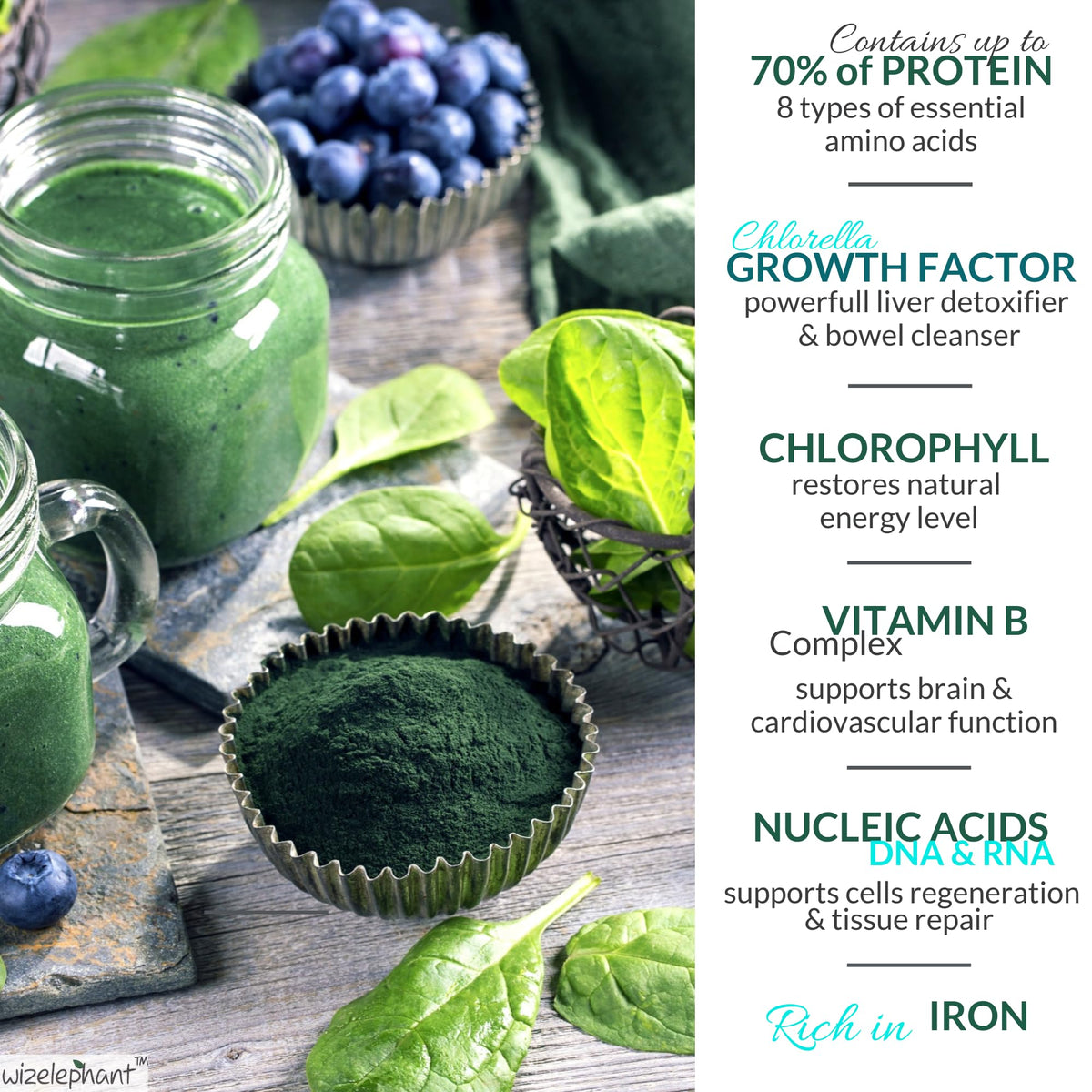 Wizelephant Tablettes de Spiruline et Chlorelle Bio - sachet ouvert