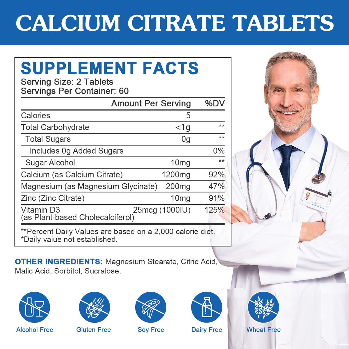 WOGORGT Calcium Citrate 1200mg comprimés côté