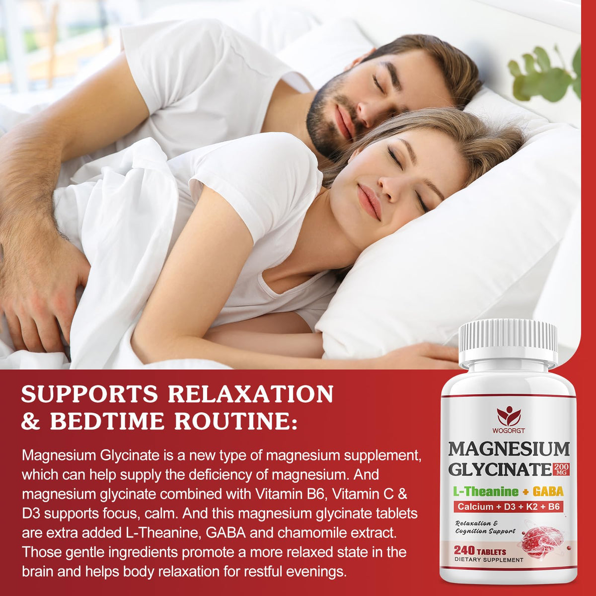 WOGORGT Glycinate de Magnésium 200mg, vue de côté de l'emballage