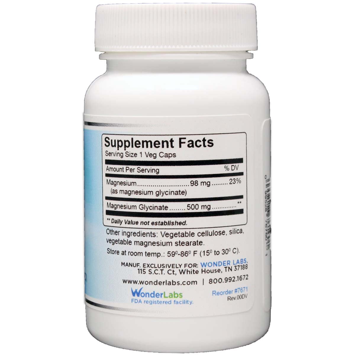 Wonder Laboratories Glycinate de Magnésium 500mg composition et dosage