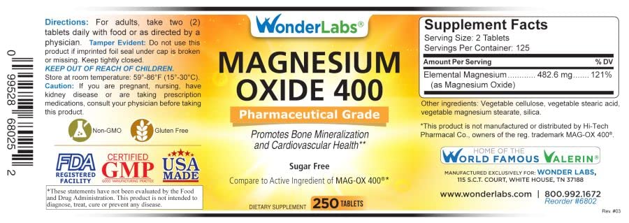 Wonder Laboratories Magnésium 400 mg, côté de la boîte