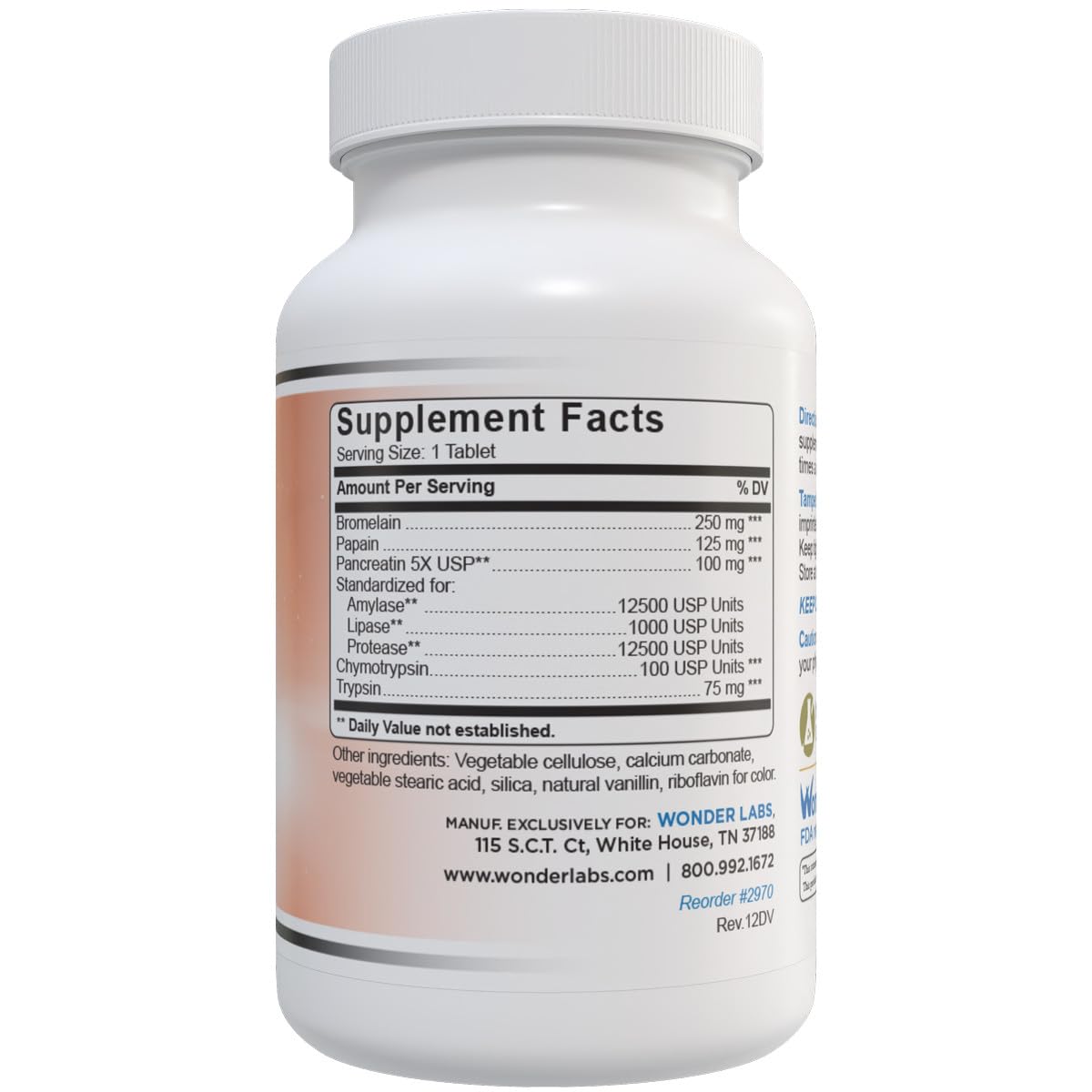 Wonder Laboratories Multi-Enzymes 300 Tablettes vue arrière