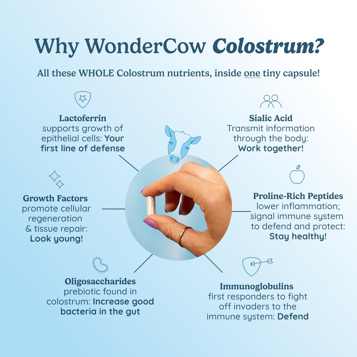 WONDERCOW Colostrum Capsules close-up of the capsules