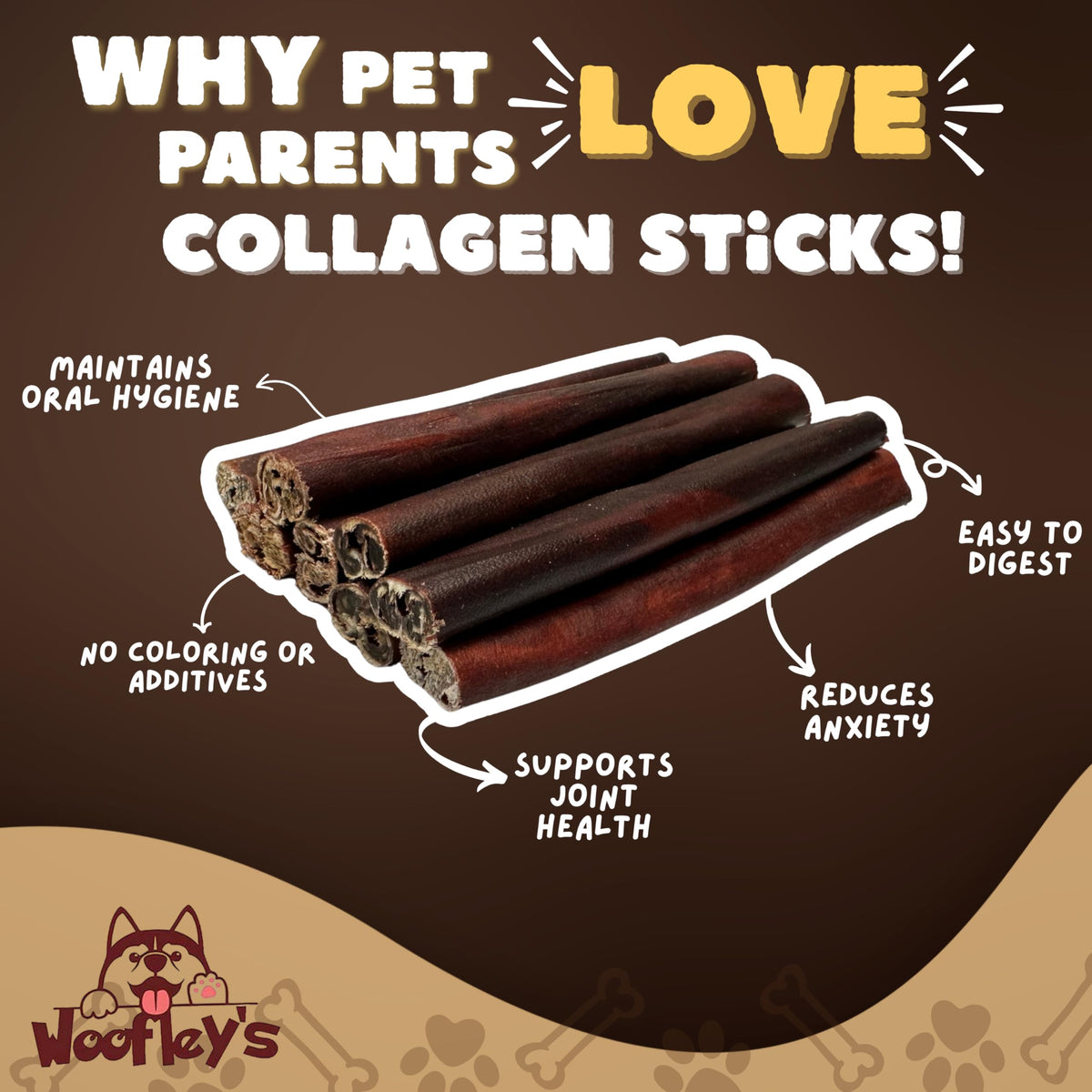 Woofley's Collagen Sticks pour Chiens sur fond blanc