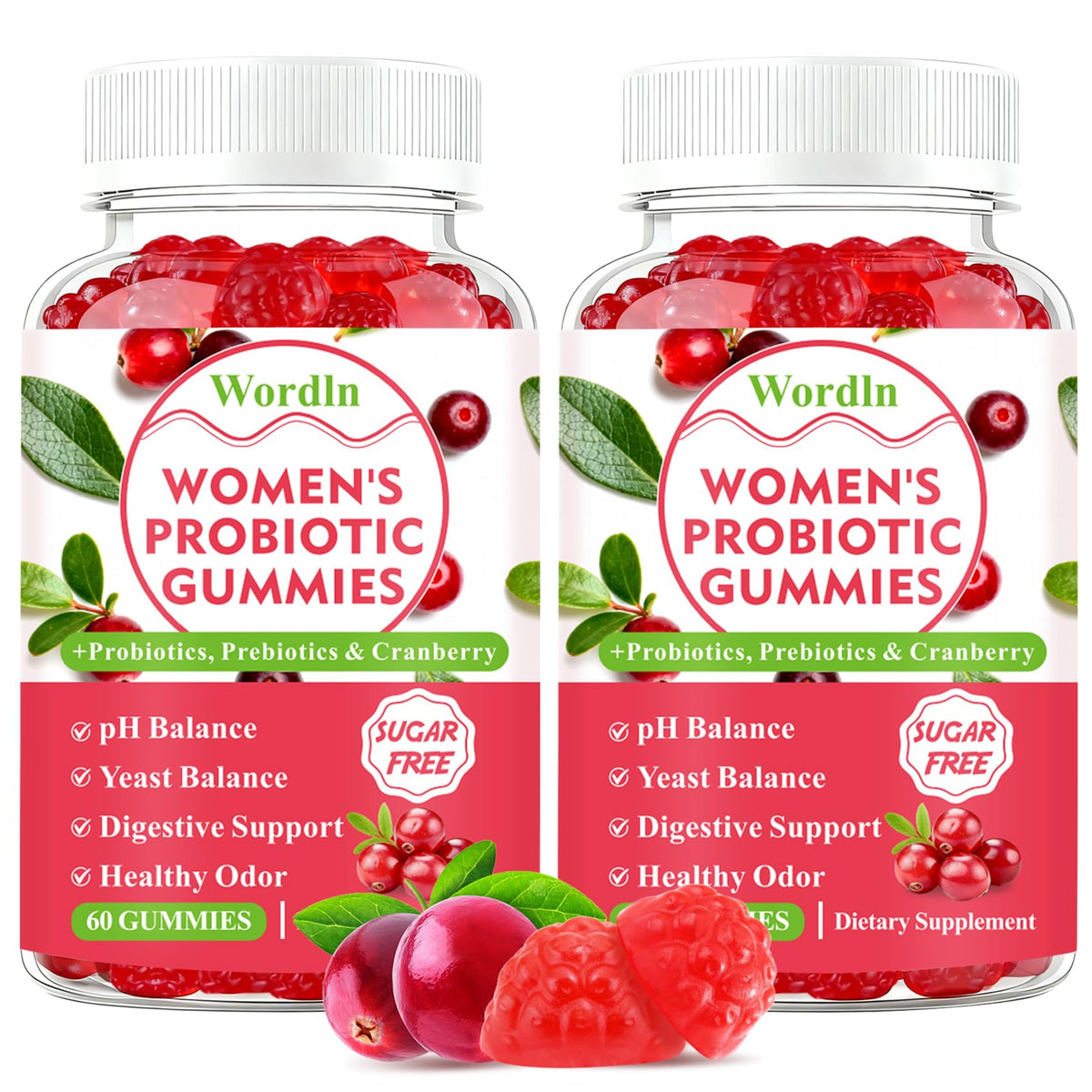 Wordln Gummies Probiotiques Femmes 60 Comprimés, Flacon avant