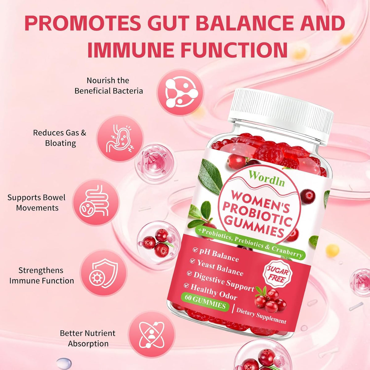 Wordln Gummies Probiotiques Femmes, Détails des gummies