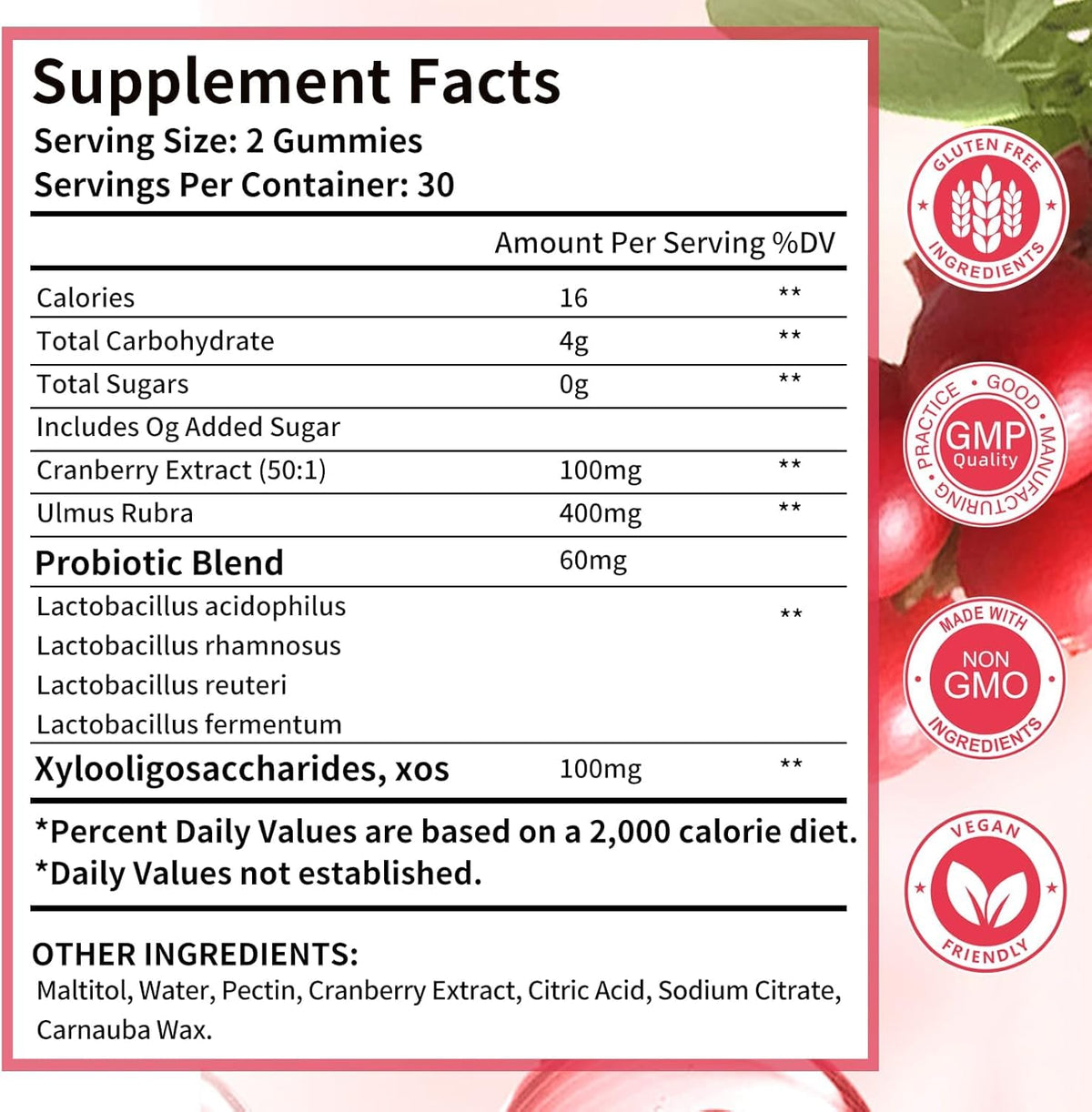 Wordln Gummies Probiotiques Femmes, Flacon avec canneberges
