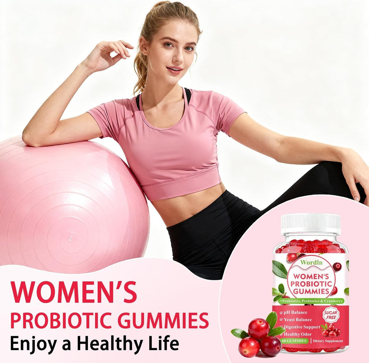 Wordln Gummies Probiotiques Femmes, Gummies dans une main