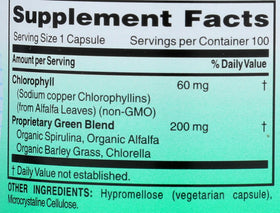 World Organic Chlorophylle 100 mg 60 Capsules avec une main
