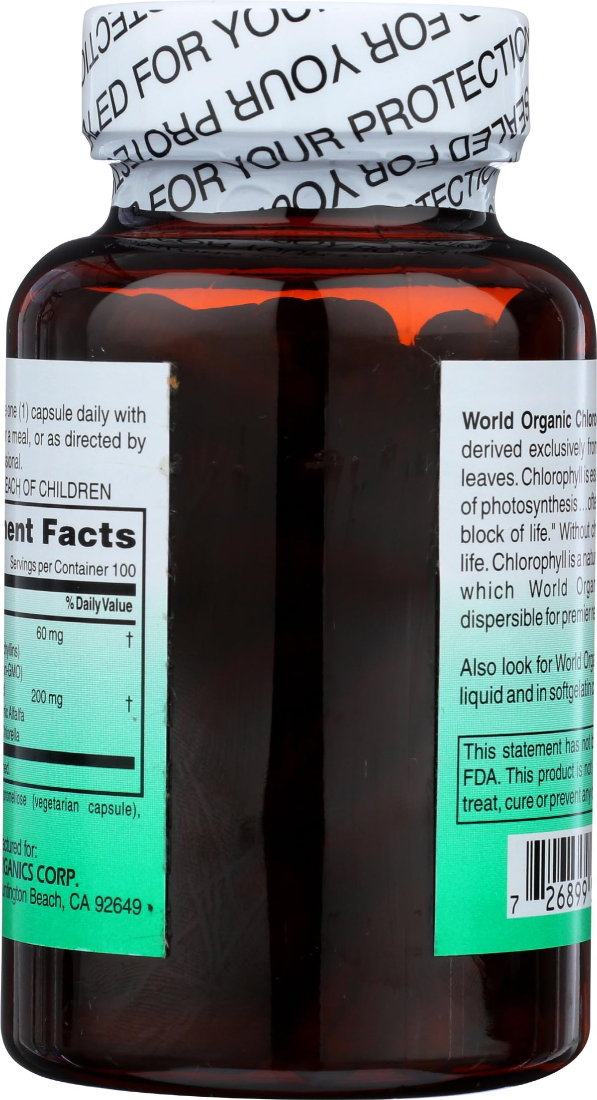 World Organic Chlorophylle 100 mg 60 Capsules emballage