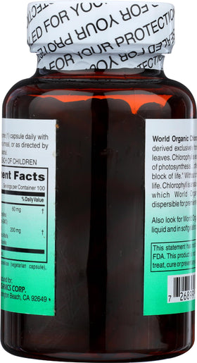 World Organic Chlorophylle 100 mg 60 Capsules emballage