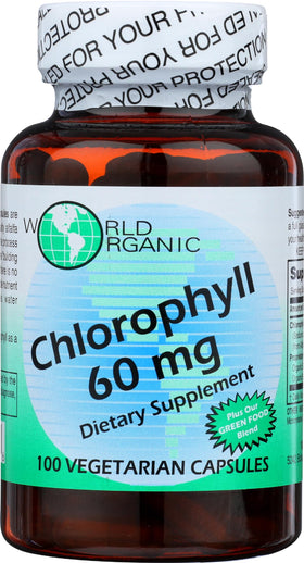 World Organic Chlorophylle 100 mg 60 Capsules vue de face