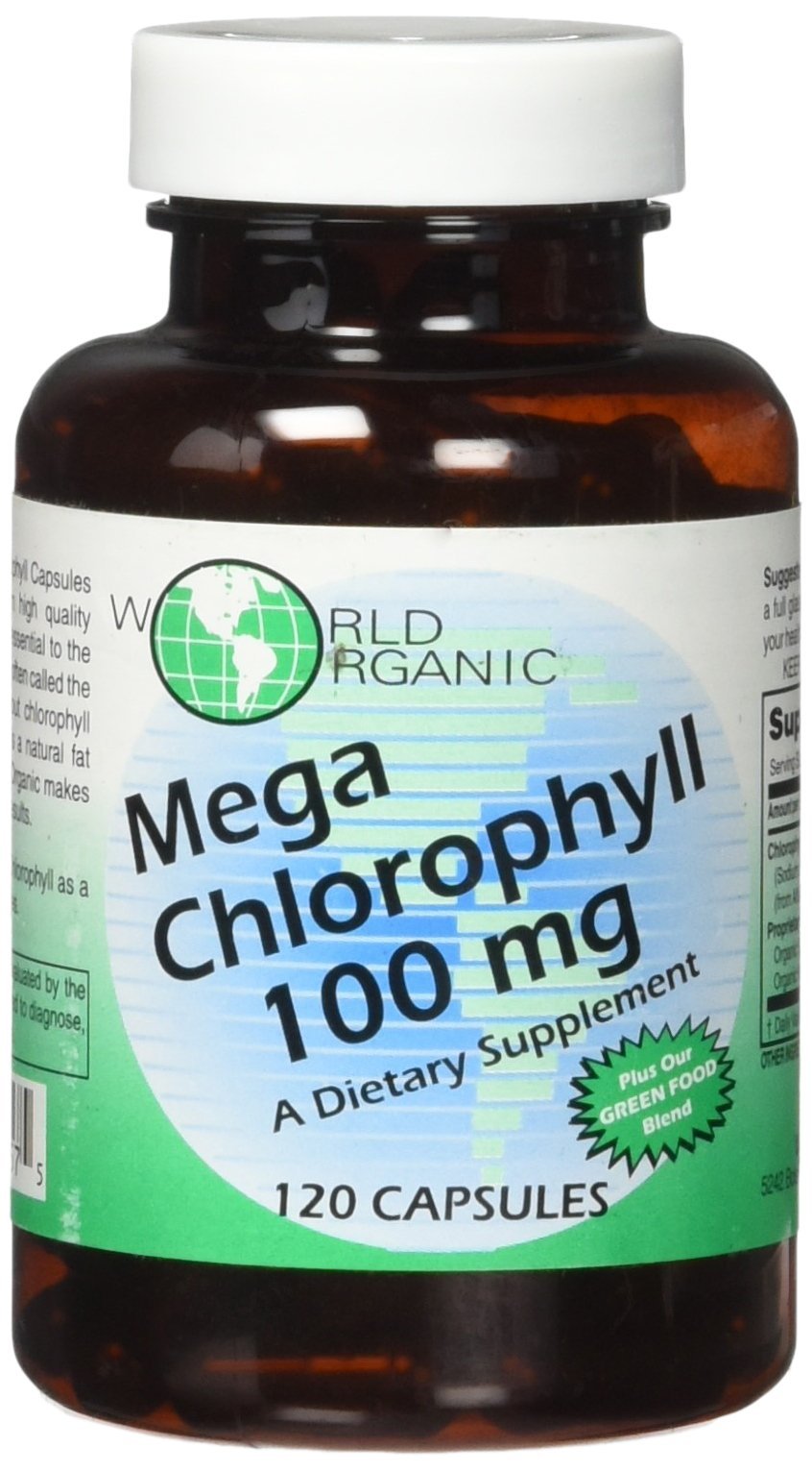 World Organic Mega Chlorophyll 100 mg 120 capsules packaging front view