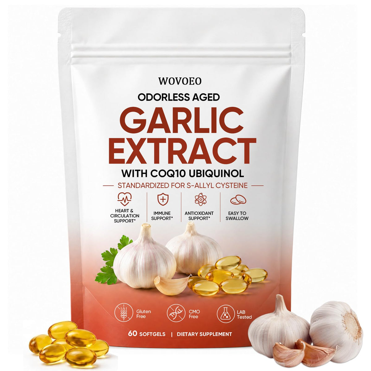 WOVOEO Extrait d'Ail Vieilli Bio 600mg gélules, boîte vue de face