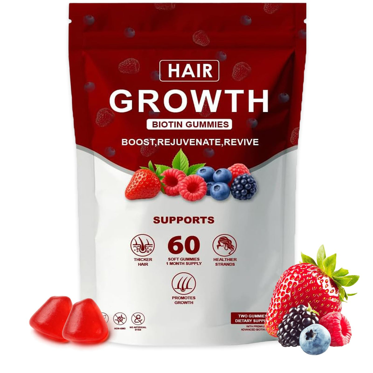WOVOEO gummies de vitamines croissance cheveux 60 gummies devant