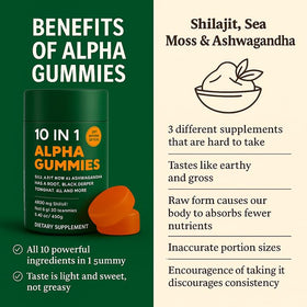 WSJAWH Alpha Gummies 10 en 1 avec étiquette détaillée