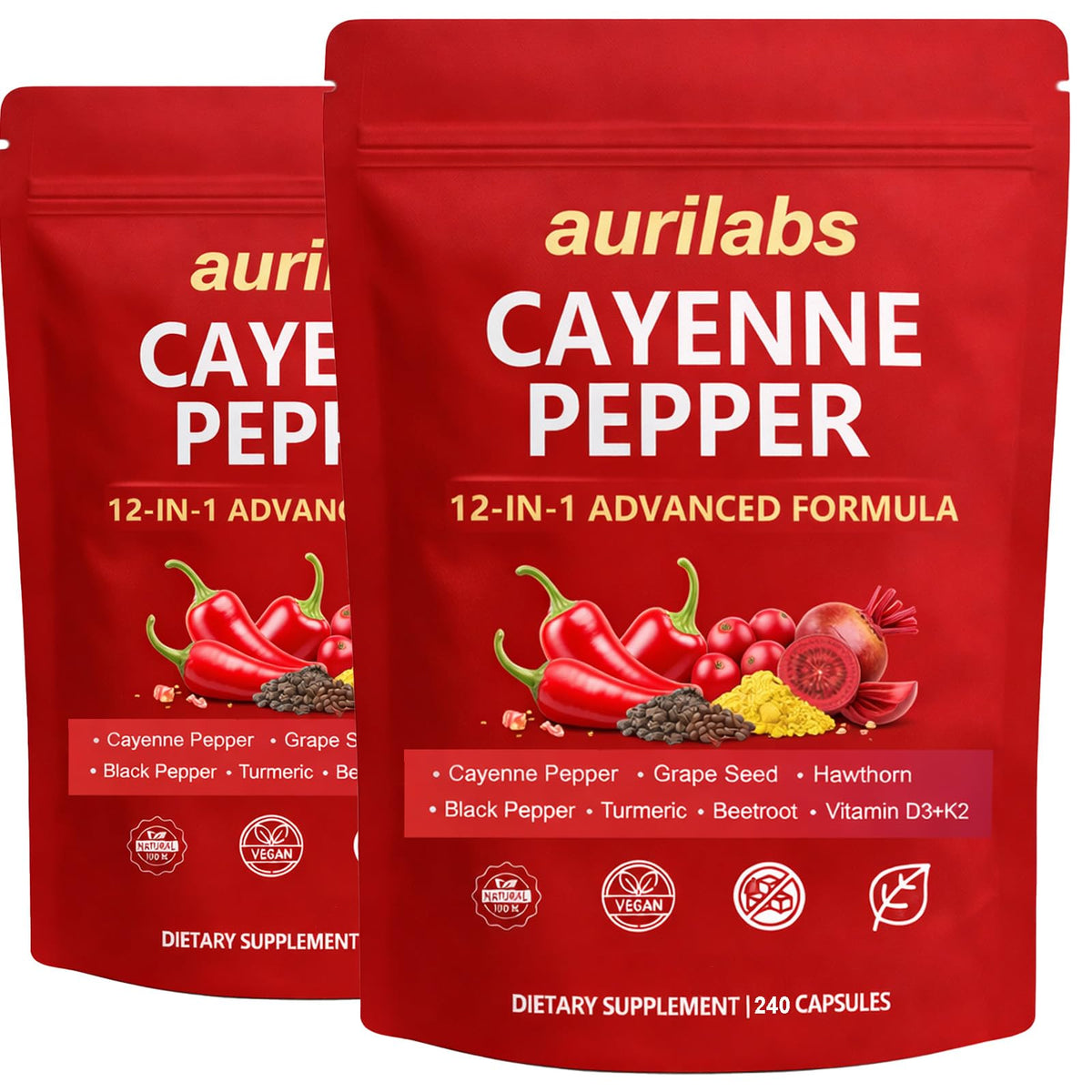 WSJAWH Aurilabs Cayenne Pepper Softgels 60 capsules front view