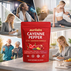 WSJAWH Aurilabs Cayenne Pepper Softgels on a wooden table