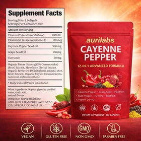 WSJAWH Aurilabs Cayenne Pepper Softgels with a measuring spoon