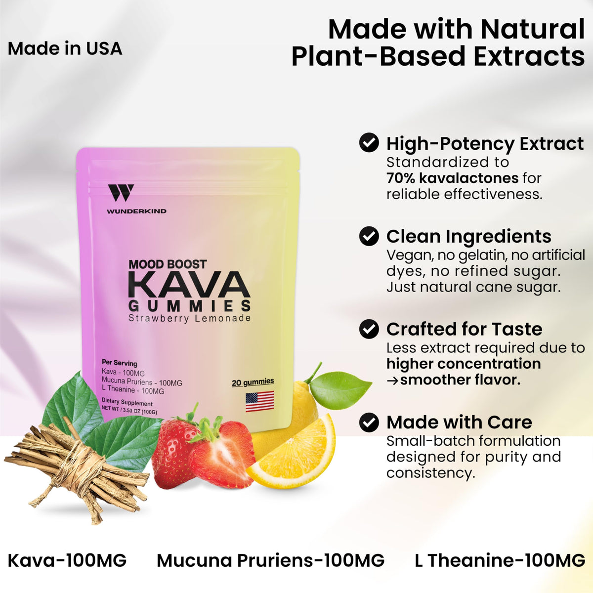 WUNDERKIND Gummies Kava avec saveur de limonade à la fraise