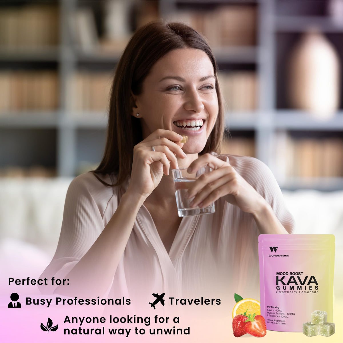 WUNDERKIND Gummies Kava en situation, sur un bureau