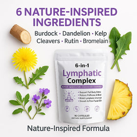 WXDOAU Complexe Lymphatique 6-en-1 avec ingrédients naturels en arrière-plan