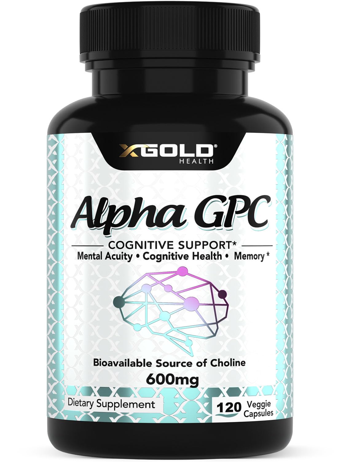 X Gold Health Alpha GPC Choline 600mg 120 capsules végétales, vue de face