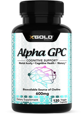 X Gold Health Alpha GPC Choline 600mg 120 capsules végétales, vue de face