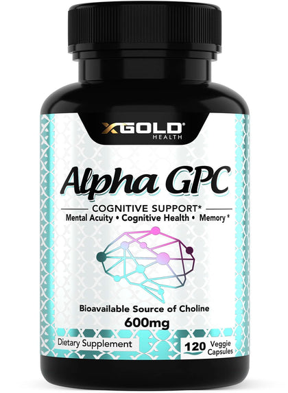 X Gold Health Alpha GPC Choline 600mg 120 capsules végétales, vue de face